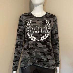 Faith black and grey camo long sleeve t shirt